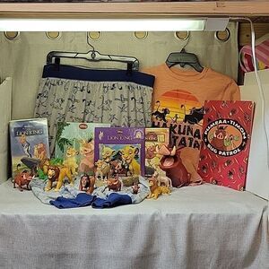 Lion King bundle. Shirt, sleeping pants, movie, books, figures